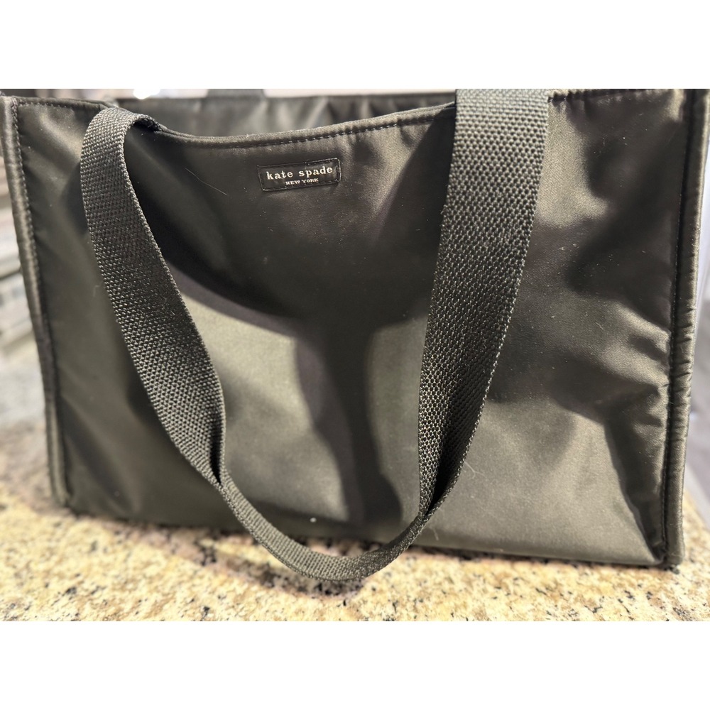 Kate Spade New York Black Nylon Tote Bag Shoulder Purse Zipper Closure Logo